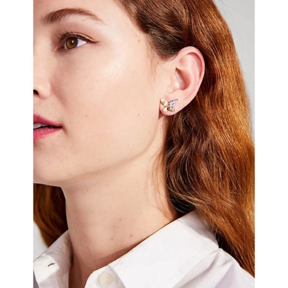 KATE SPADE • Gold Social Butterfly Crystal Clear Earrings - Picture 2 of 4